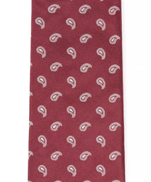 Burgundy Red & White Paisley Motif Silk Woven Tie