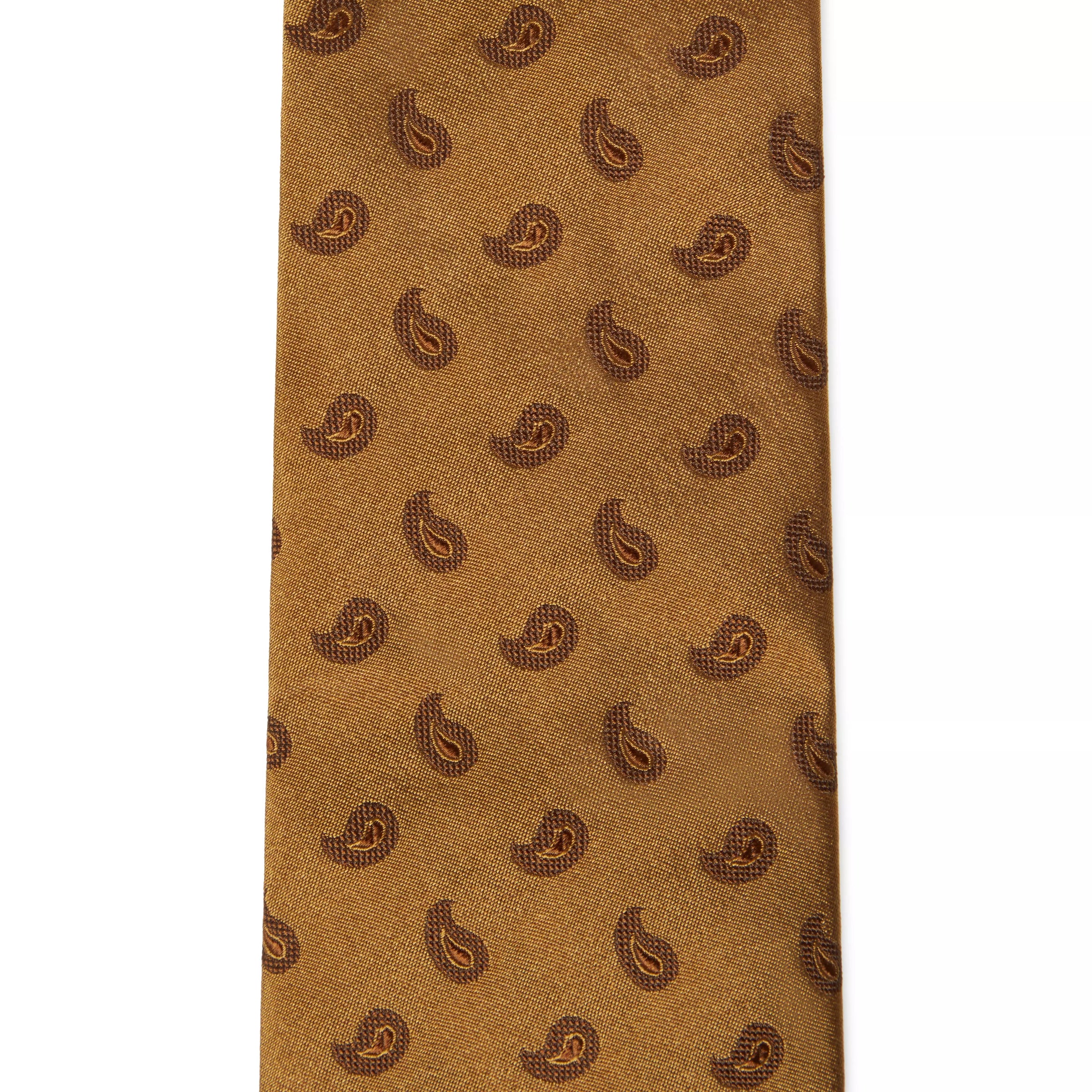 Mustard Yellow Paisley Motif Silk Woven Tie