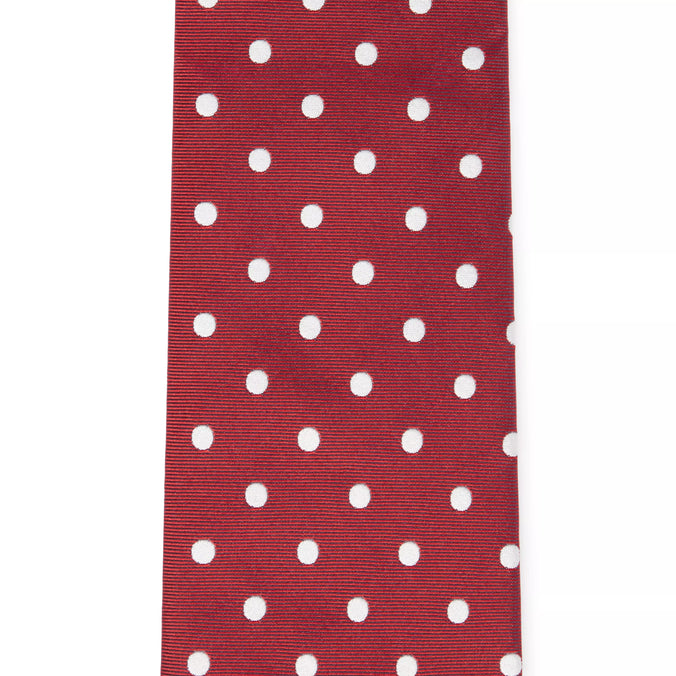 Red & White Polka Dot Silk Woven Tie