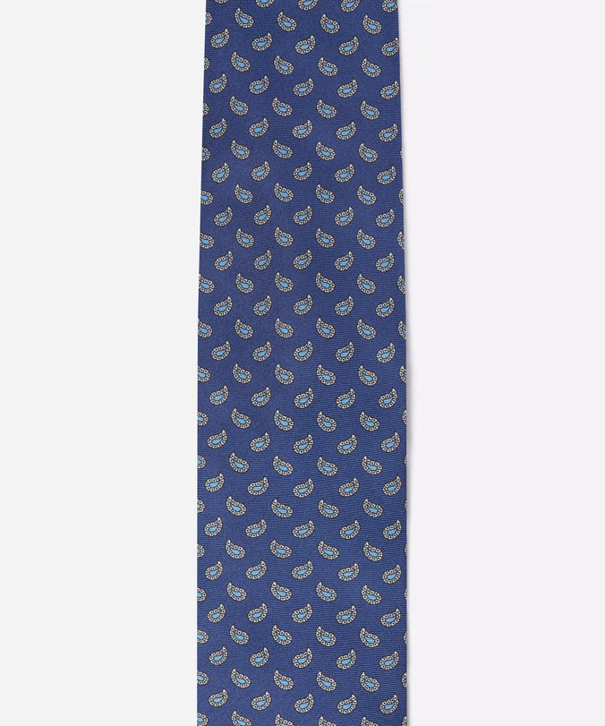 Navy & Blue Small Paisley Motif Silk Printed Tie