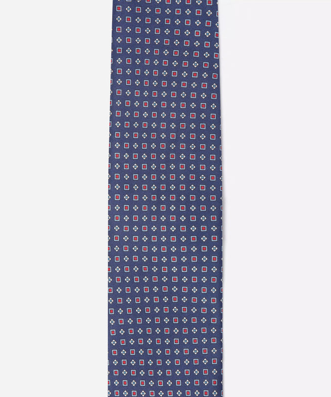 Blue & Red Small Biscuit Motif Silk Printed Tie