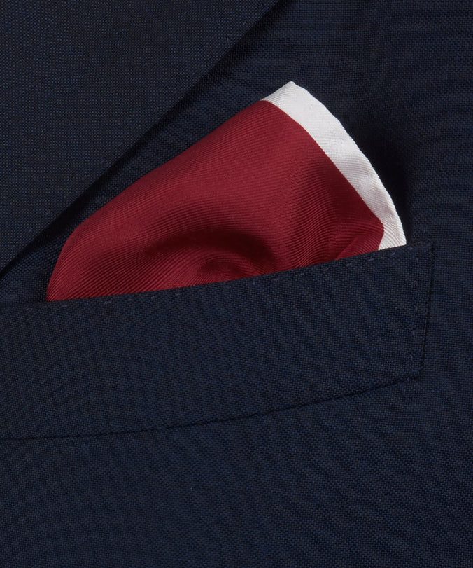 Burgundy Red & Neutral Silk Twill Woven Pocket Square