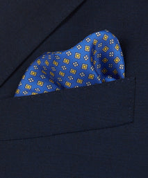 Blue & Yellow Small Biscuit Motif Silk Printed Pocket Square