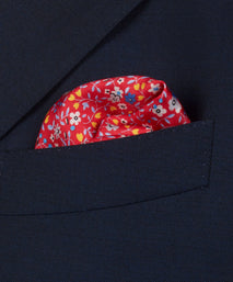 Red & Blue Small Floral Silk Printed Pocket Square
