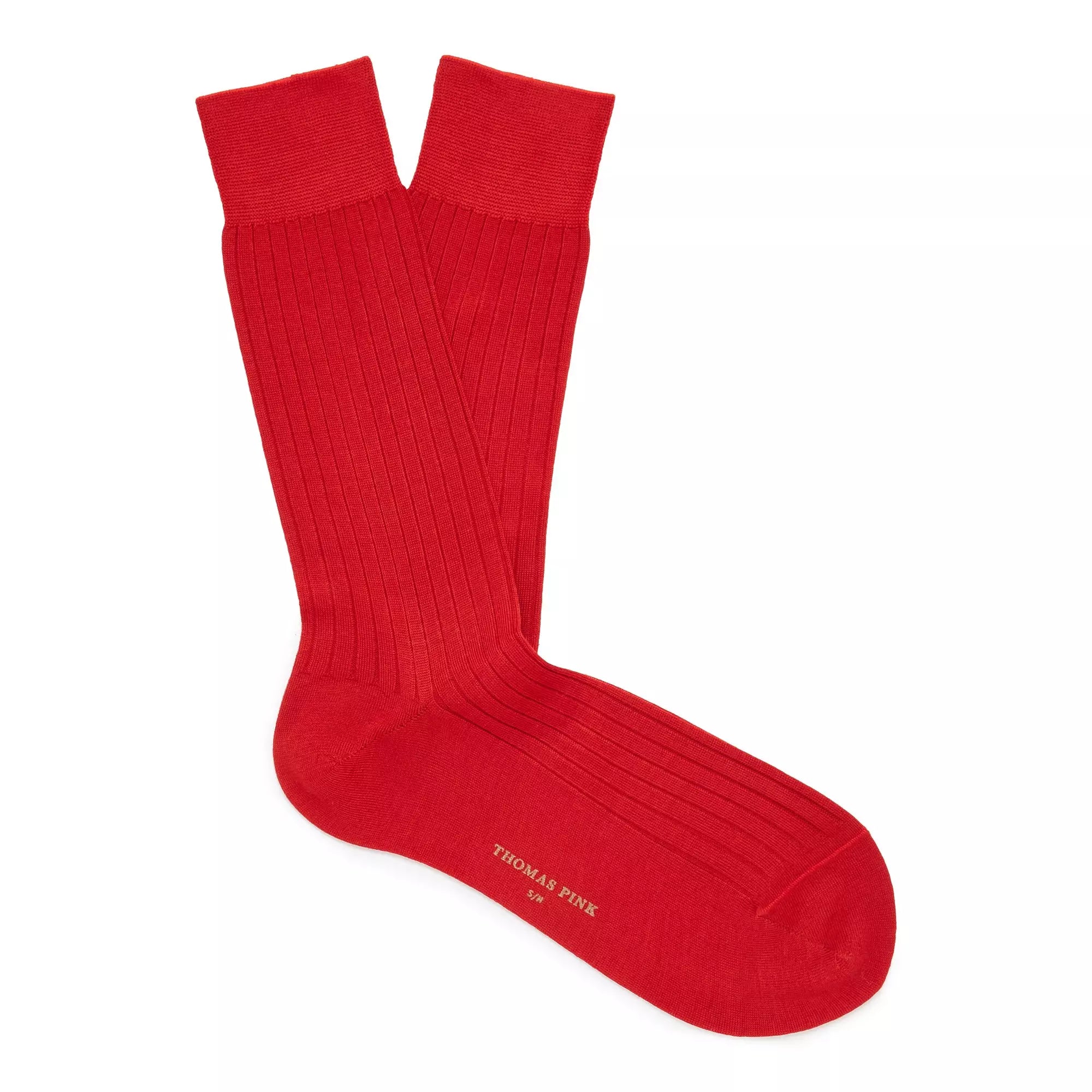 Red Mid Length Ribbed Merino Wool Socks