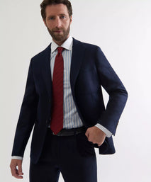 Navy Blue Tailored Fit Merino Wool Unstructured Jacket