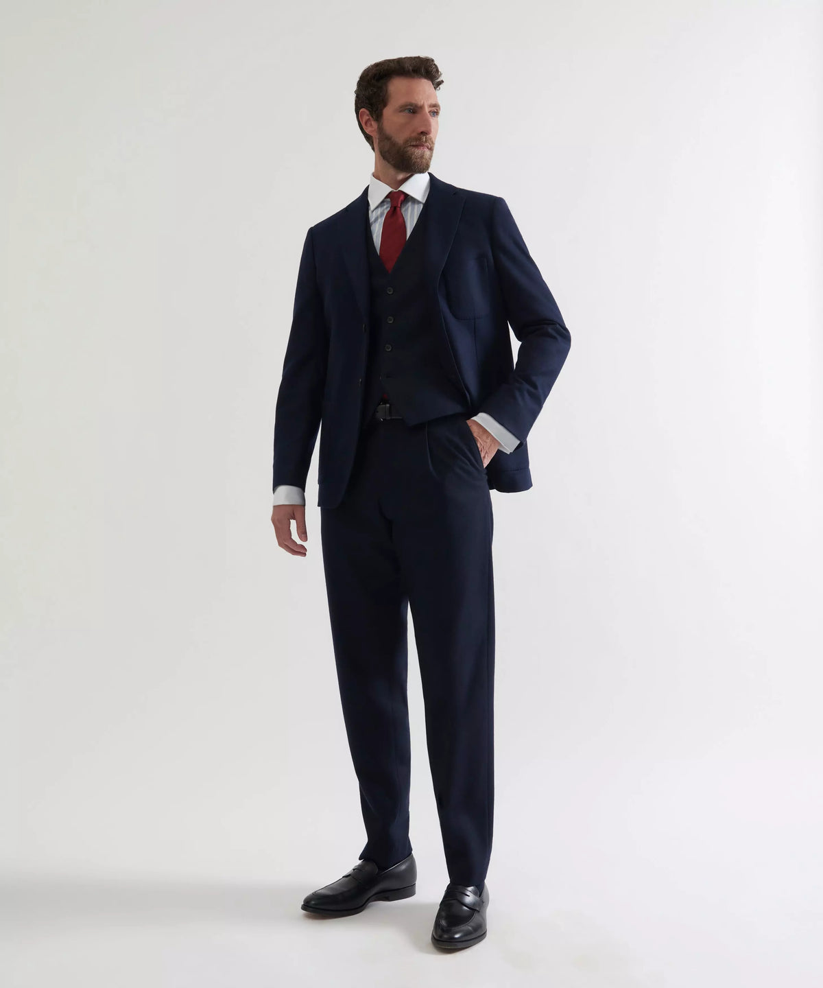 Navy Blue Tailored Fit Merino Wool Unstructured Jacket
