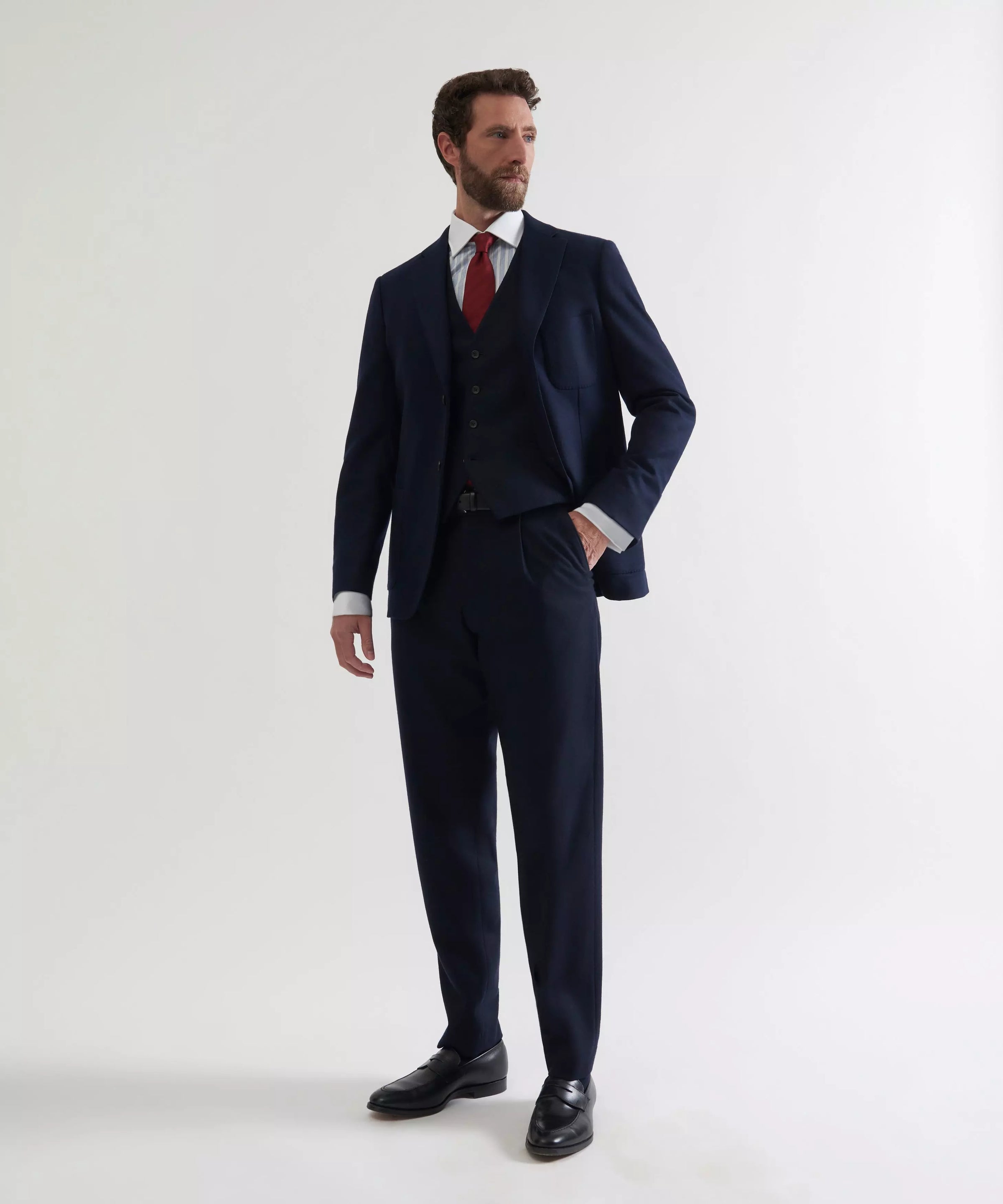 Navy Blue Tailored Fit Merino Wool Unstructured Jacket