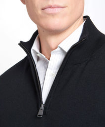 Black Merino Wool Zip Neck Sweater