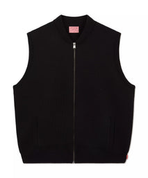 Black Knitted Merino Wool Zipper Gilet