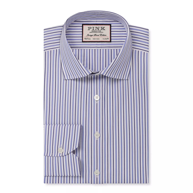 White & Blue Tailored Fit Regent Track Stripe Formal Shirt