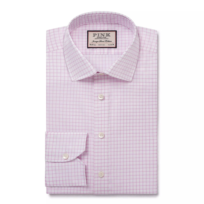 Pale Pink & White Tailored Fit Twill Graph Check Formal Shirt