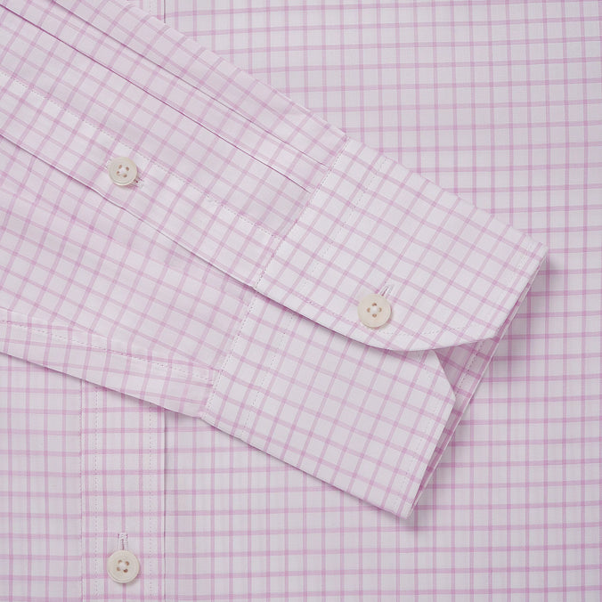 Pale Pink & White Tailored Fit Twill Graph Check Formal Shirt
