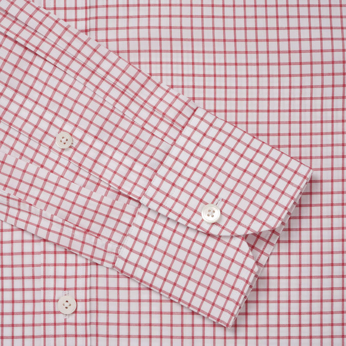 White & Red Tailored Fit Twill Graph Check Formal Shirt