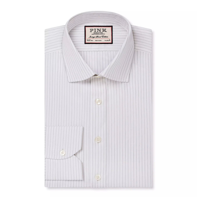 White & Black Tailored Fit Broken Twill Stripe Formal Shirt