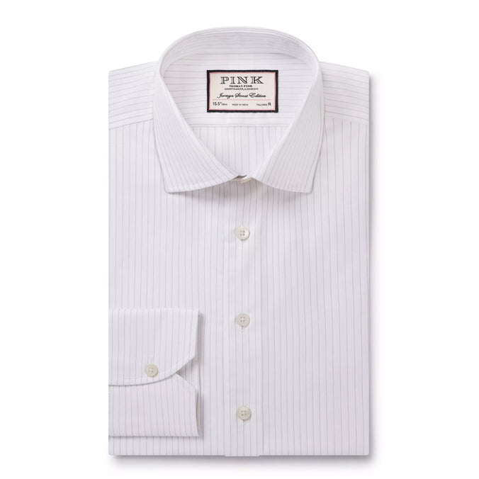 White & Purple Tailored Fit Broken Twill Stripe Formal Shirt