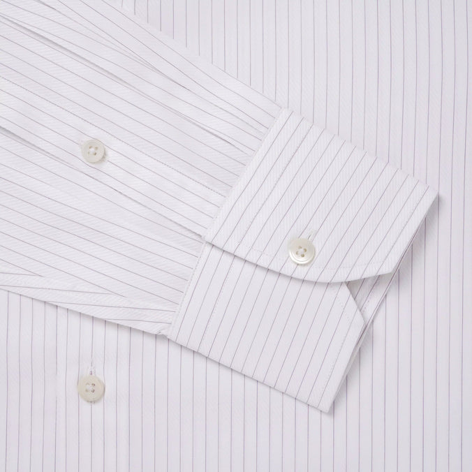 White & Purple Tailored Fit Broken Twill Stripe Formal Shirt