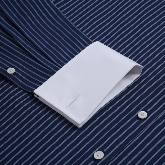 Navy & Blue Tailored Fit Double Cuff Rope Stripe Formal Shirt