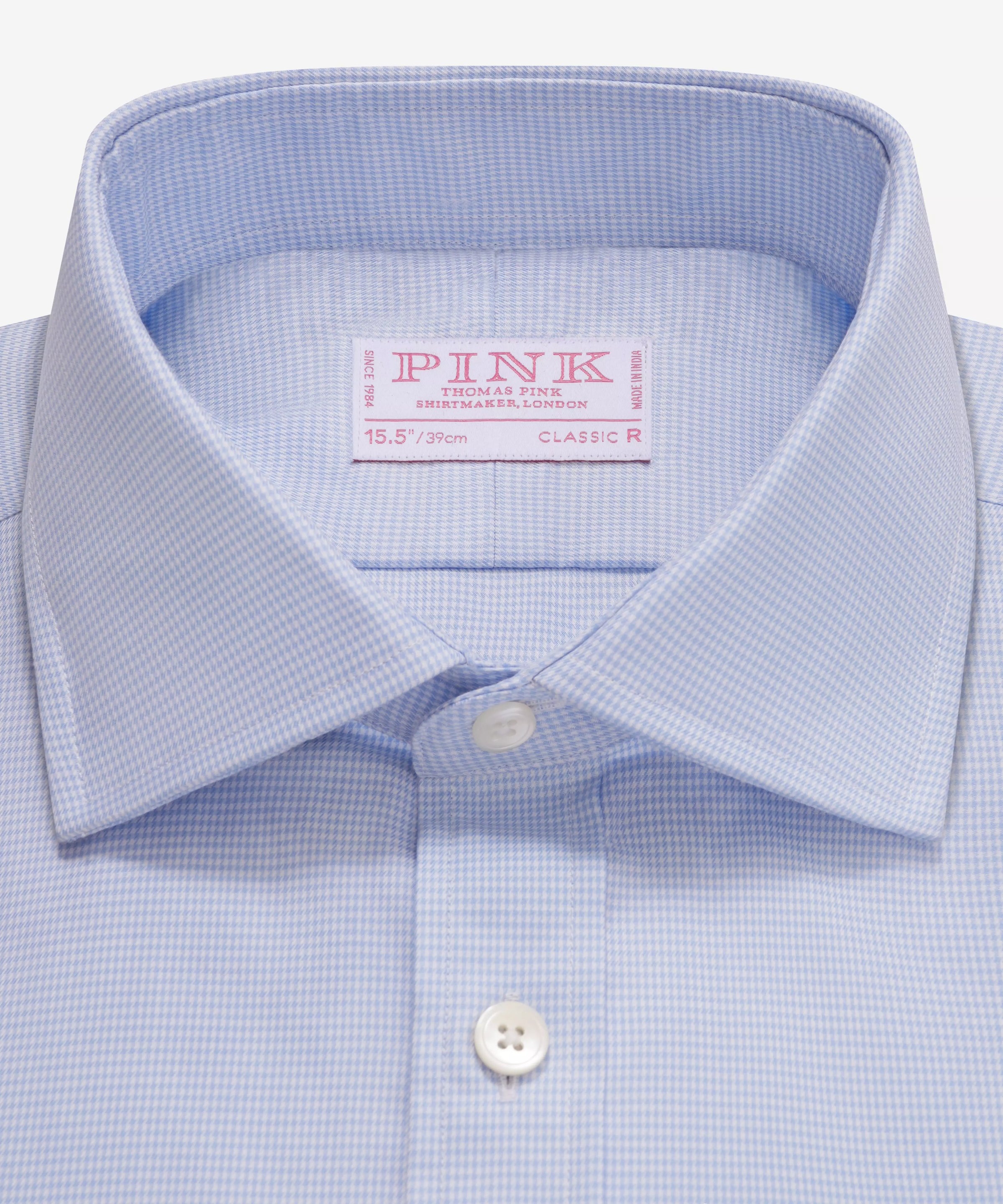 Blue & White Classic Fit Formal Micro Puppytooth Shirt