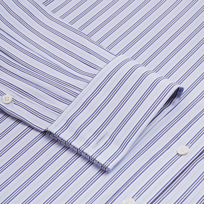 Pale Blue & White Classic Fit Formal Double Cuff Berkeley Stripe Shirt