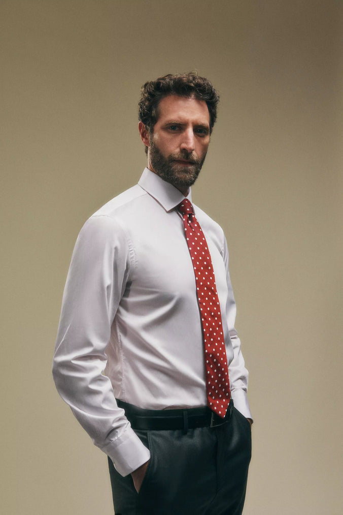 Pale Pink & White Tailored Fit Precise Hairline Stripe Formal Shirt