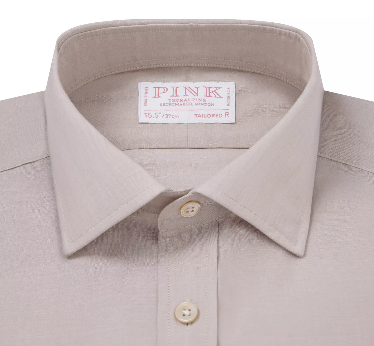 Beige & White Tailored Fit Cotton Mussoletta Formal Shirt