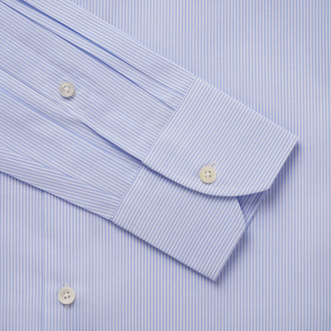 Sapphire Blue & White Slim Fit Panama Thin Stripe Formal Shirt